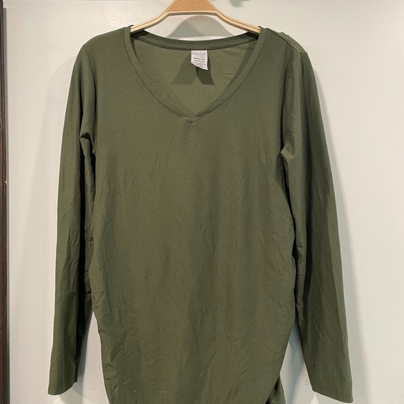 Time and Tru Tops - Olive Green, Long Sleeve, V Neck, Maternity Shirt